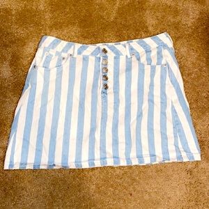 Striped Button Fly Denim Skirt